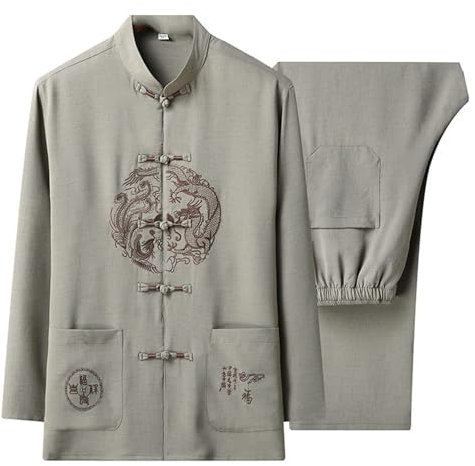 PTATT Männer Tang Anzug chinesischer Kleidungsanzüge Langarmige gestickte Mantelmenschen und Hosen green-4XL