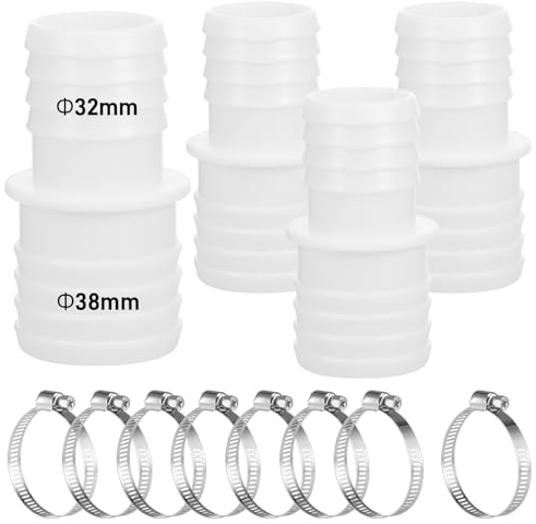 Zocipro 4Pcs Pool Hose Connector Ø 32 to 38 mm with 8 Metal Clamps, Universal Washing Machine Waste Pipe Connector, Pool Hose Adapter for Washing Machine, Pool Vacuum Cleaners