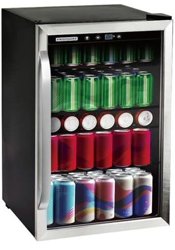 Frigidaire Beverage Refrigerator, Fridge with Glass Door, Compact Mini Fridge with Digital Temperature Control, Fits 115 Cans or 34 Bottles, 96L Capacity - 19.1 D x 17.5 W x 31.2 H