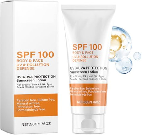 Sonnencreme LSF 100, Sunscreen SPF 100, Sonnenschutzlotion für den Ganzen Körper mit UV-Schutz, Beruhigende Sonnenschutz, Anti-Aging und Feuchtigkeitsspendend Sunblock, Sonnencreme Gesicht - 50g