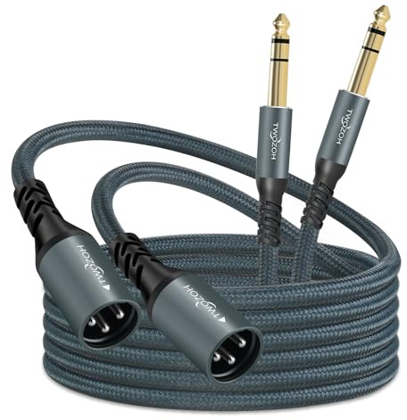 Twozoh Cable de Audio Jack de 6,35 mm a XLR Macho de 3 pines 1M 2 Unidades, Trenzado XLR Macho a 1/4 TRS estéreo para guitarra (Profesional/HiFi)