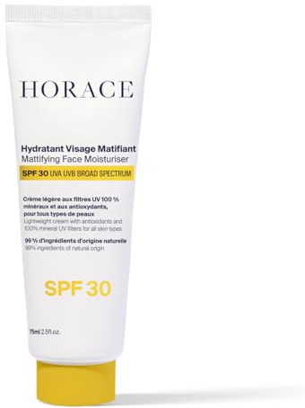 HORACE Mattifying Face Moisturiser SPF30 for Men 75 ml | Natural Hydrating Cream with UV Protection - Premature Ageing Prevention - Skincare for All Skin Types - Unscented, 75 ml