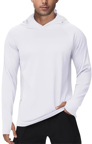 PINSPARK T-Shirt UV pour Homme, t-Shirt de Sport, Protection Solaire UV UPF 50+, Chemise à Manches Longues, Sweat à Capuche avec Trou pour Le Pouce, Rashguard, Respirant, Surf, pêche, randonnée