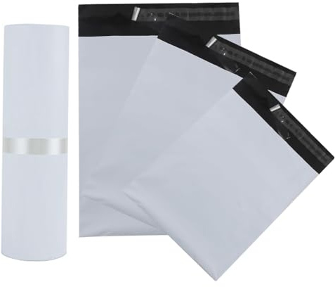 OUDQFCJ 30 pezzi per Spedizione di Plastica Mista, Busta da Imballaggio per Vestiti, Borse Postali, Sacchetti per Spedizioni Vinted (20x30 cm, 25x35 cm, 35x45 cm) (Bianco)