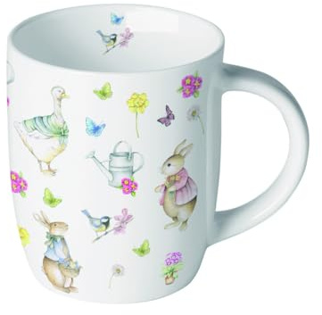 Ambiente tekopp kaffekopp barnkopp mugg mugg 200 ml påsk trädgård hare blommor i pastellfärger fint ben Kina porslin serie påsk trädgård