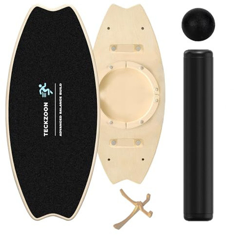 Planche d’Équilibre Bois, Planche d’Équilibre Pro avec Rouleau, Balle d’Équilibre, Support, Planche Multifonction Intérieure de Skateboard & Surf, Planche de Tricks pour Fitness, Yoga & Rééducation