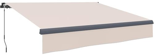 Outsunny Toldo Manual Retráctil 3x2 m Toldo Exterior Terraza Enrollable Ajustable con Manivela Protección UV50+ Estructura de Aluminio y Metal para Balcón Jardín Crema