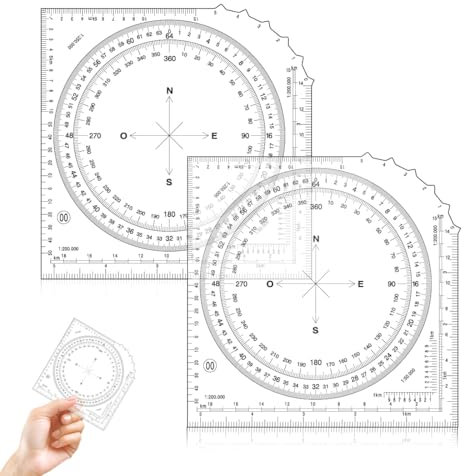 2 Stück Winkelmesser,Militär Planzeiger,Schablone für Taktische Zeichen,Kartenwinkelmesser,Militärischer Winkelmesser,Koordinaten Skala Topografische Karten,Marschzahlmesser,Vollkreiswinkelmesser