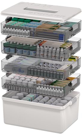 Citylife 5-Layer Medicine Storage Box, Medication Storage Box with Handle, Household Medical Organiser Portable Emergency First Aid Container for Home Cabinet Office Travel Car School