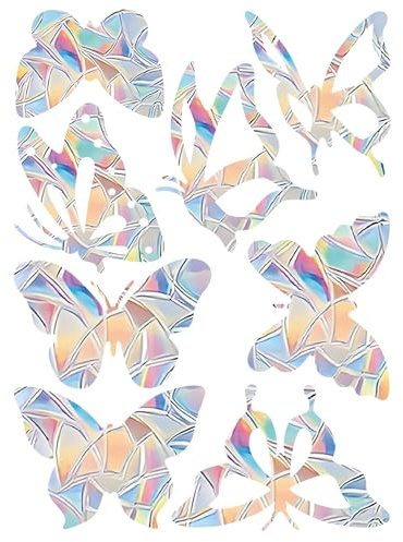 Jecdfs 24 Autocollants Fe24 Pegatinas de Ventana en Forma de Mariposa, Protección Anticolisión para Aves, Adhesivos Decorativos Suncatcher Arcoíris, PVC Reutilizable para Cristales y Superficies Lisas