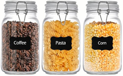 VIEWELLD 50oz Square Glass Food Storage Jars Storage Container with Clear Preserving Seal Wire Clip Fastening Ideal for storing, Sugar, Beans，candy,cookies,snacks.