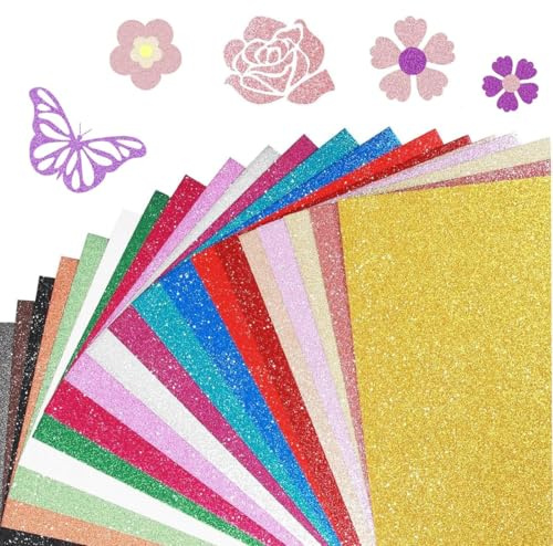 20pcs Glitter Card Stock, 20 Colors Premium A4 Glitter Paper Sparkle Shiny Cards 250gsm for DIY Crafts Card Making Christmas Birthday Wedding Party Decor