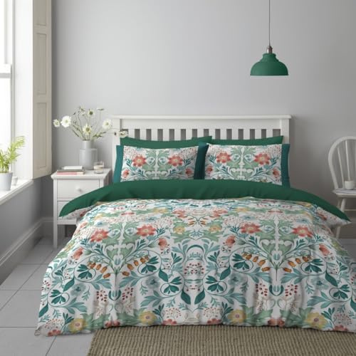 Lions King Size Bedding Sets - 100% Polyester Reversible Printed Pattern Quilt Duvet Cover with Pillowcase, Soft Floral Leaf Pattern, Bed Linen, Green 230x220cm
