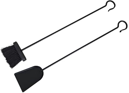 Relaxdays Set per la Pulizia del Camino, 2 pz: Paletta e Scopa per Cenere, Ferro, Nero