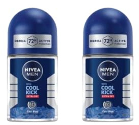 NIVEA Men Cool Kick Anti-Perspirant Roll-On Deodorant 25ml – 72 Hour Sweat & Odor Protection, Refreshing Cool Formula with Masculine Scent, Skin Comfort, Quick Dry, Long-Lasting Freshness, 2 Pack