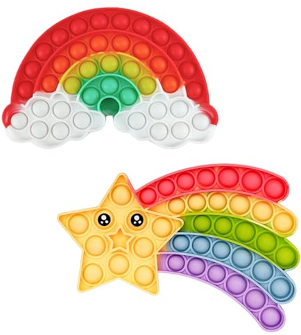 LEBKFT 2PCS Push Bubble Fidget Toys for Kids & Adults, Sensory Stress Relief Toys with Star Rainbow Designs Squeeze Popper Toys for Anxiety Fun Party Favors Birthday Gifts for Girls Boys