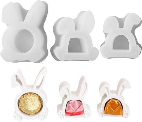 Forme in silicone per colata per Pasqua, 3D forma per uova di Pasqua e conigli, forme in gesso e per candele per colata, forme in silicone per colata per Pasqua regali in denaro, conigli per colata