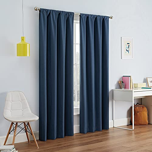 Eclipse Kendall Cortina térmica Opaca Moderna con Bolsillo para cortinero para Ventana de Dormitorio o Sala de Estar (1 Panel), Tela de Microfibra de poliéster, Mezclilla, W 42 x L 95 (1 Panels)