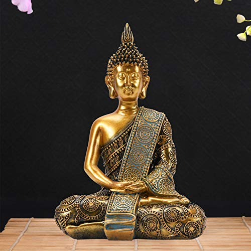 Goodeco Statue de Bouddha thaïlandais méditant, statue de Bouddha zen sculpture-décoration intérieure/extérieure pour la maison, le jardin, la terrasse, le porche, la cour, la polyrésine, 20 cm (doré)
