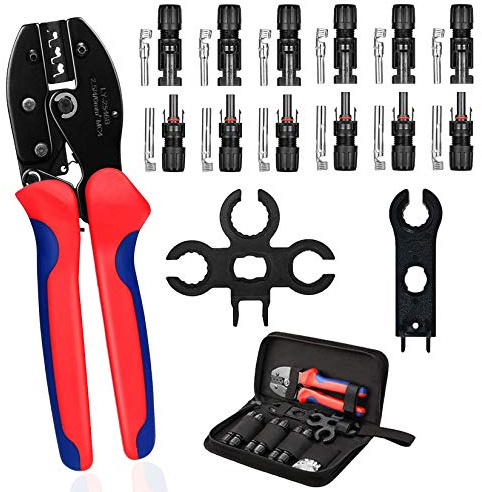 TRAMILY Solar Crimpzange Kit für Kabelverbinder für 2,5/4,0/6,0 mm² Solarpanel PV Kabel, 6 Stück männlich weiblich, 1 Paar Solarstecker Montagewerkzeug Schraubenschlüssel Werkzeugset
