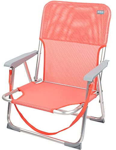 AKTIVE Klappbarer Strandstuhl, Stuhl mit fester Rückenlehne, 44 x 40 x 72 cm, Aktive Beach, Farbe: Koralle, Niedriger Klappstuhl, Aluminiumrohre, Tragegriff, Maximalgewicht 100 kg, mit Kippschutz