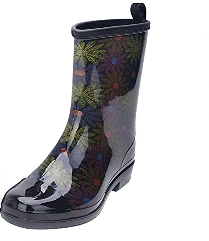 PAIDAXING Bottes de pluie pour femme Imperméables et antidérapantes Chaussures de pluie à enfiler Chaussures de pluie en caoutchouc Chaussures d'été et d'extérieur Chaussures légères, Noir