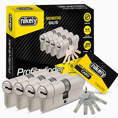 GERCAR Pro+ 4er Set Profil-Zylinder gleichschließend 35/35 - N+G Schließzylinder mit Not- und Gefahrenfunktion - Zylinderschloss mit Bohrschutz und 10 Schlüssel mit CodeCard | 70 mm | A:35 B:35 | 4 x