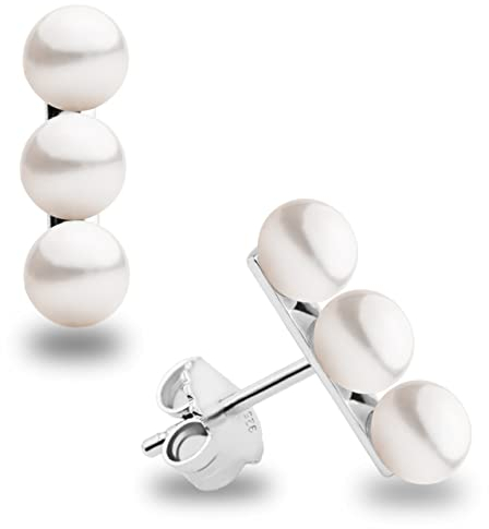 Damen Perlenohrringe Drei Süßwasser Zuchtperlen Knopfform SECRET & YOU - Perlen Ohrstecker Sterling Silber 925