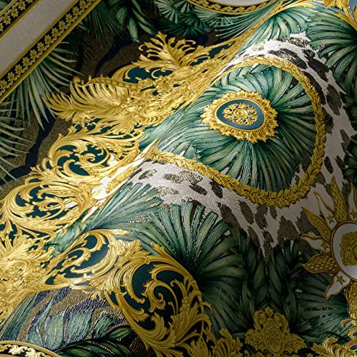 A.S. Création Versace Wallpaper Jungle Wallpaper Luxury 387034 Green Gold White Palm Leaves Designer Logo 10.05 x 0.70 m Made in Germany