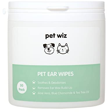 pet wiz Ear Wipes for Dogs & Cats. Clean, Soothe & Deodorise with Natural Active Ingredients Aloe Vera, Witch Hazel, Tea Tree Oil and Blue Chamomile Extract