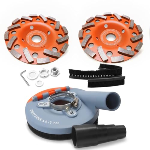 Wohenhao Dust Shroud for Angle Grinder 4.5-5 inch + 2 PCS Diamond Grinding Cup Wheel 5 inch + Replacement Brush, Universal Surface Grinding Shroud Kit for Various Surfaces