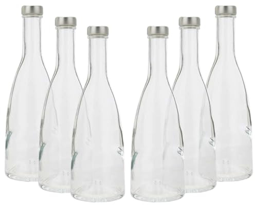 BrandPrint Set di 6 Bottiglie in Vetro Modello VIOLA, 750 ml, Tappo a Vite colore Argento | Bottiglia Vetro Acqua Bevande Succhi Vino Liquori