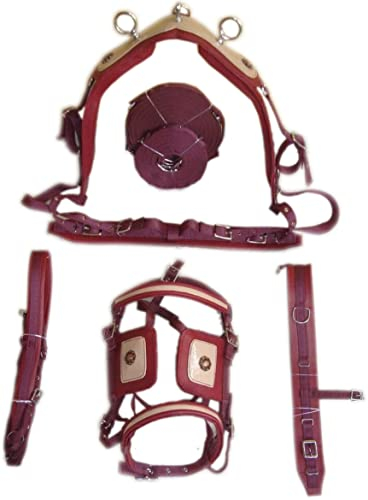 SHOWMEN CRAFT Cherry/Beige Synthetic patent Nylon Horse Driving Harnesss,With Designer bridle (FULL)