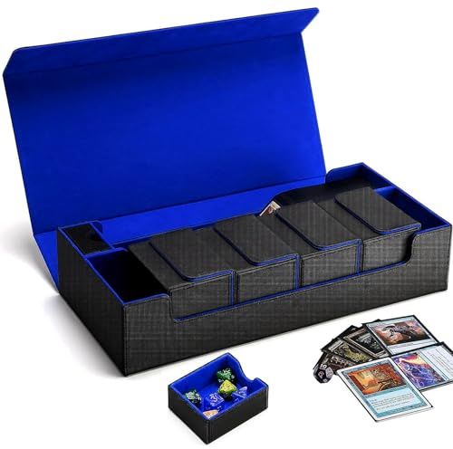 Scimi Premium Trading Card Storage Case TCG Deck Box Holds 800+ Sleeved Cards for MTG, YuGiOh, Uno, Sport with Strong Magnet Closure (Black/Blue)