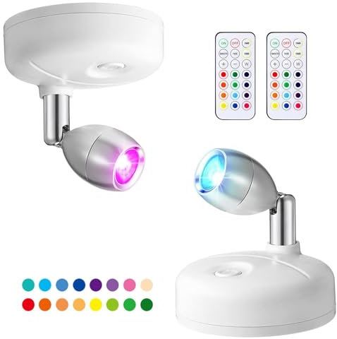 LED Wireless Spotlight with Remote Control, RGB Battery Spot Lights Indoor Art Lights for Paintings Color Changing Mini Picture Light Dimmer Timer Wall Light for Hallway Cupboards,Bedroom(2)