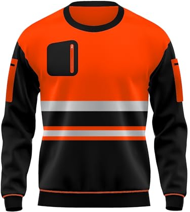 trending babz Sweat haute visibilité à manches longues avec effet réfléchissant et col rond, Orange et noir., L