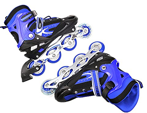 Rollers en Ligne pour Enfants et Filles - Réglable - avec Roues LED Lumineuses - pour Homme et Femme - pour Enfants et Adultes-Code M - Bleu (Taille 35-38)