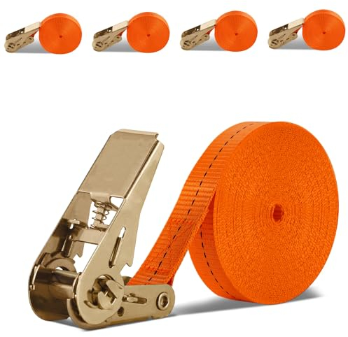 Sangle d'arrimage à Cliquet 8M, 4 Pièces Sangle à Cliquet avec Réglable à Ressort en Alliage de Zinc, Sangles de Serrage avec Tendeur à Cliquet pour Remorque, Moto, Voiture, Bagage