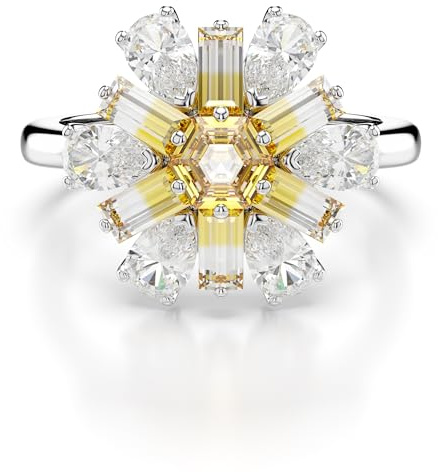 Swarovski Bague cocktail Idyllia, Tailles variées, Fleur, Jaune, Métal rhodié