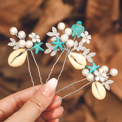 IYOU Etoile de mer Mariage Épingles à cheveux Coquillage Argent Pièce de Tête Perle Fleur Communion Demoiselle D'honneur Accessoires de Cheveux pour Femmes et Filles(3 Pièces)
