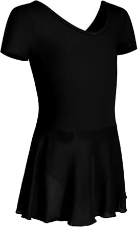 HIPPOSEUS Niña Vestido de Ballet Maillot de Danza Manga Corta Ropa de Ballet Gimnasia Leotardo para niños,7023-Negro,11-12 Años