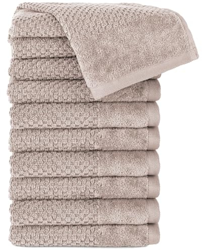 Pure Label 10-TLG. Gästehandtücher 30x50 cm mit Aufhängeschlaufe aus 100% Baumwolle, saugstark, weich und Oeko-TEX Zertifiziert - 10 Gästehandtücher Beige - Taupe, 30x50 cm