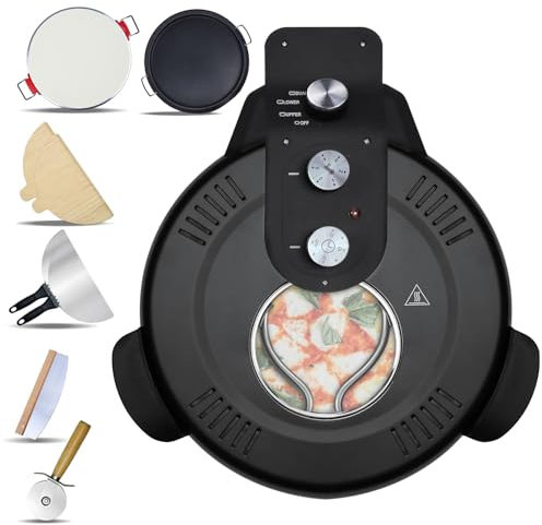 Horno de pizza para encimera interior, horno de pizza eléctrico de 16 pulgadas, cocina para pizza con piedra para pizza y bandeja para parrilla, calienta hasta 380 ℃, pizzera de mesa con ventana