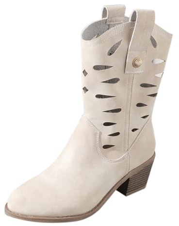 Generico Camperos Texani Mujer Texanos Western Botas de Punta Botas Camperos Mujer Botines Cremallera Botines Mujer Botas de Cowboy Cowgirl Equitación Boots, Color blanco., 37 EU