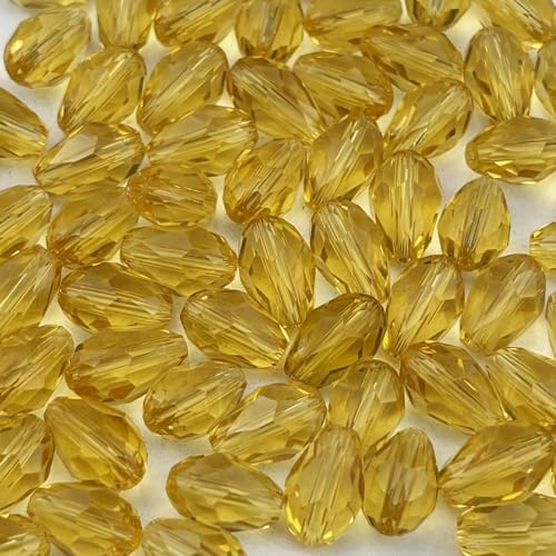 YUEXIGO 150pcs 4x6mm Teardrop Crystal Glass Beads for Jewelry Making, Faceted Vertical Hole Teardrop Glass Spacer Beads for Wind Chimes Bracelet Earring Necklace DIY Craft(Light Yellow)