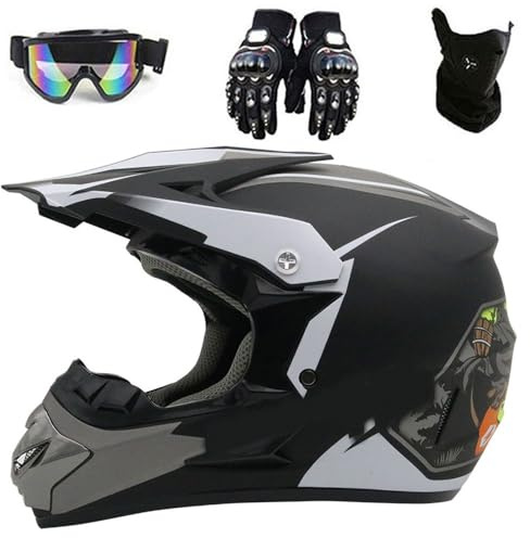 Full Face MTB Motocross Helm mit Brille Handschuhe Maske, DOT Genehmigt, Kinder Offroad ATV Motorradhelm Downhill BMX Quad Fahrradhelm für Jungen Mädchen(#08,M(54-55cm))