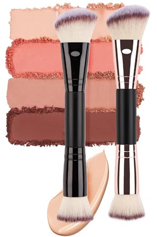 Foundationborste - vinklad foundationborste | foundationborste med dubbla ändar, två-i-ett-sminkborste, puderborste med dubbla ändar, för vuxna concealer makeup ansiktsborste för konturering