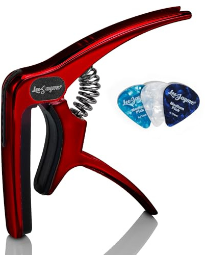 Leo Jaymz Heavy Duty Guitar Capo for Acoustic/Electric Guitars, Guitar Clip made of Zinc Alloy Metal, Guitar Clamp for Bass Classical Guitar, Ukulele, Mandolin,Banjo (Red)