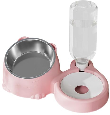 Set di ciotole per cibo per gatti, piatti inclinati, 26 x 16 x 14 cm, in acciaio inox, dispenser automatico per acqua, per gatti, cani, cuccioli e gattini