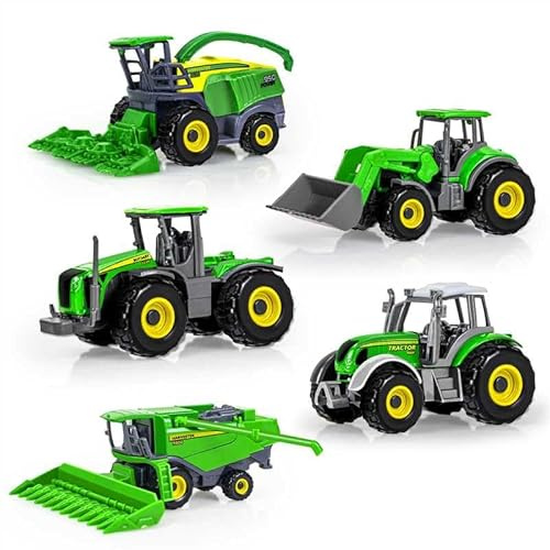 Tcvents 5 Pack Farm Tractor Toys, Die Cast Truck Tractors for Kids 3-5 6 7 8 9 Farm Equipment Toys for 3 Years Old and Up Boys Toddlers Gifts - Includes Tractors, Combine Harvester